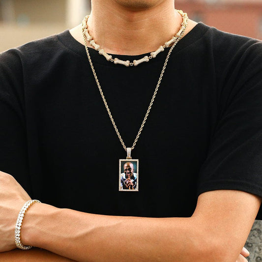 Custom Gold Plated  Rope Chain - Iced Out CZ Diamond Square Pendant