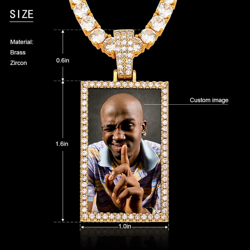 Gold Plated Square Sublimation Blanks Medallions Photo Pendant Iced Out CZ Diamond Custom Photo Pendant