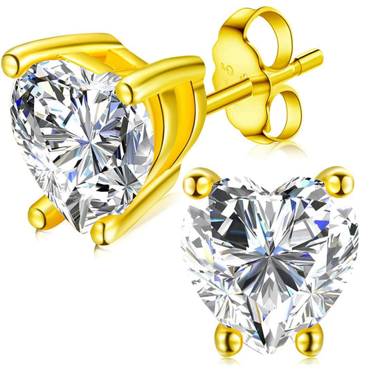 Gold Pure Silver 6.5mm 1ct Heart Cut VVS Moissanite Diamond Stud Earrings