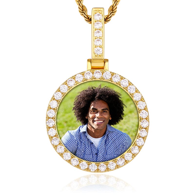 Gold Round Gold Plated Zircon Gemstone Custom Photo Pendant Necklace