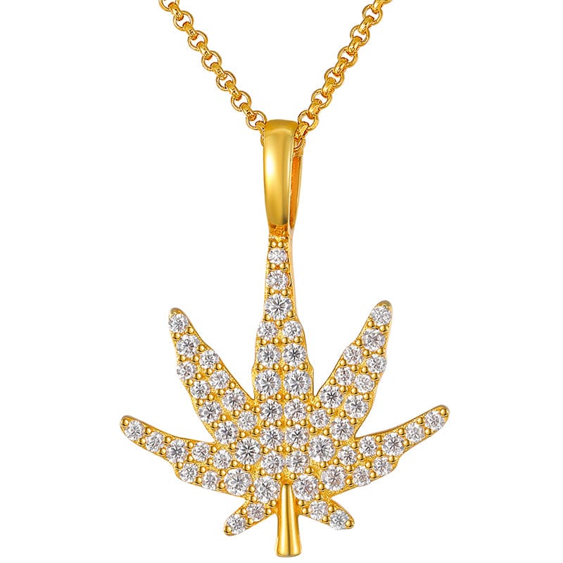 Gold Silver 925 Moissanite Leaf Pendant Necklace Bling Gift For Hip Hop Friends