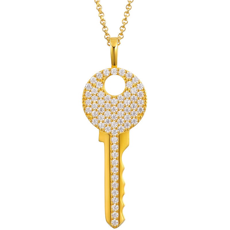 Gold Silver 925 VVS Moissanite Key Pendant - Hip Hop Men Women Charm Pendant Necklace