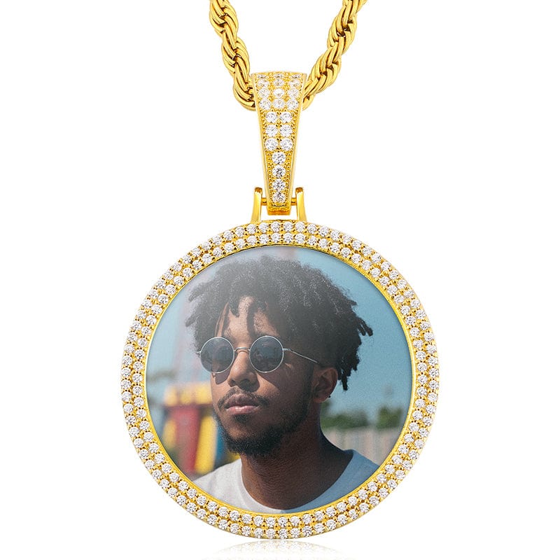 Gold Silver Jewelry Gold Plated Silver 925 Charm Necklace Iced Out Custom CZ Stone Photo Pendant With Cuban Chain
