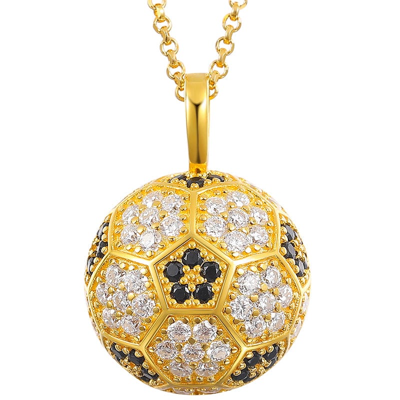 Gold Soccer Fan Jewelry Luxury Gold Plated 925 Silver Moissanite Football Charm Pendant Necklace