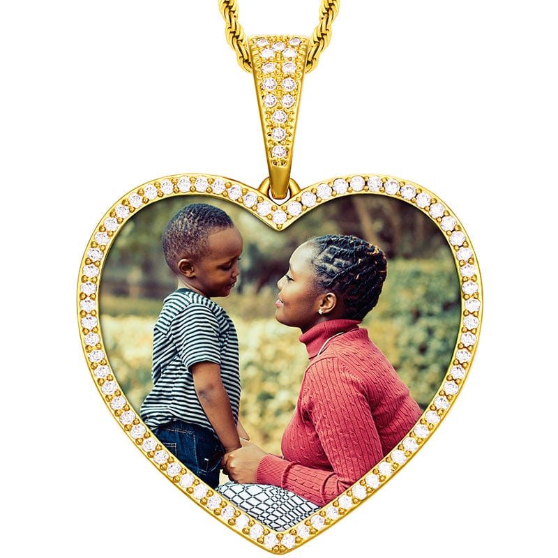 Gold Sublimation Blanks 18K Gold Plated Iced Out Heart Custom Photo Frame Pendant Necklace