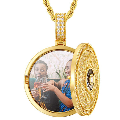 Gold Sublimation Gold Plated Evil Eye Custom Photo Pendant Necklace Iced Out Picture Locket Pendant