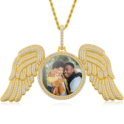 Gold Unique Angel Wing Charms Pendant Punk Style Silver 925 Crystal Custom Photo Pendant