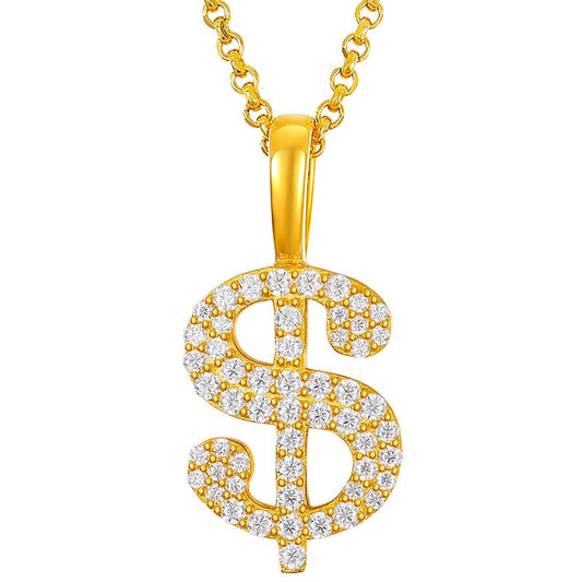 Gold US Dollar Sign Charm Necklace Pendant Silver Moissanite Pendant