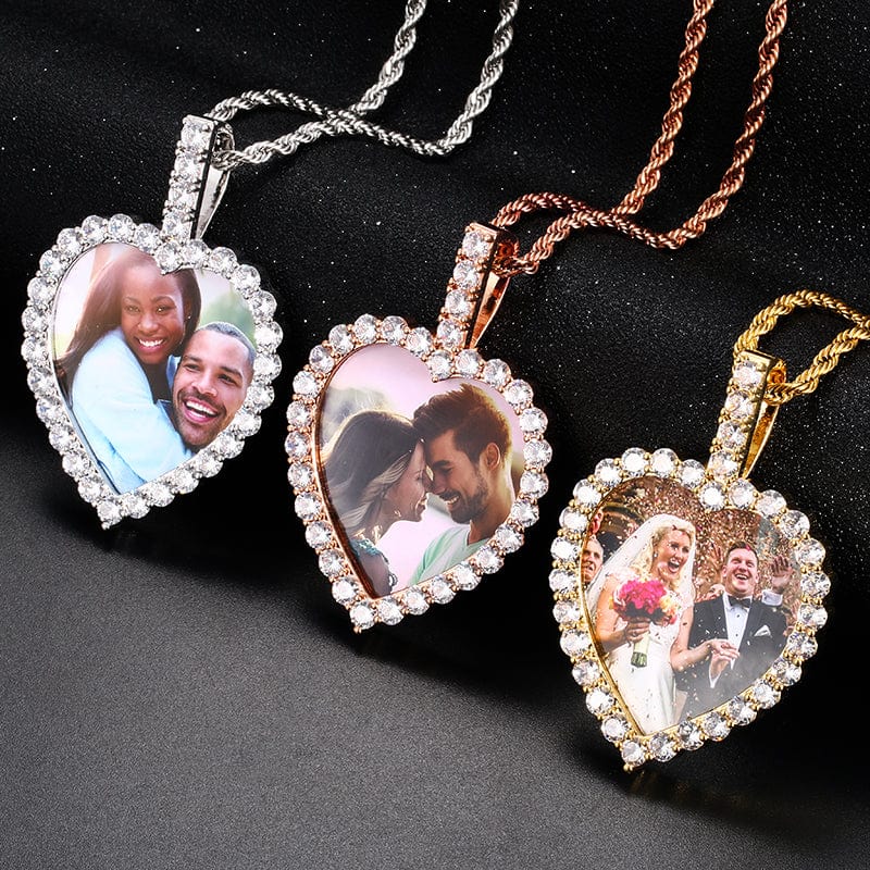 Heart Shape Hip Hop Jewelry Gold Plated Necklace Sublimation Blanks Picture Pendant