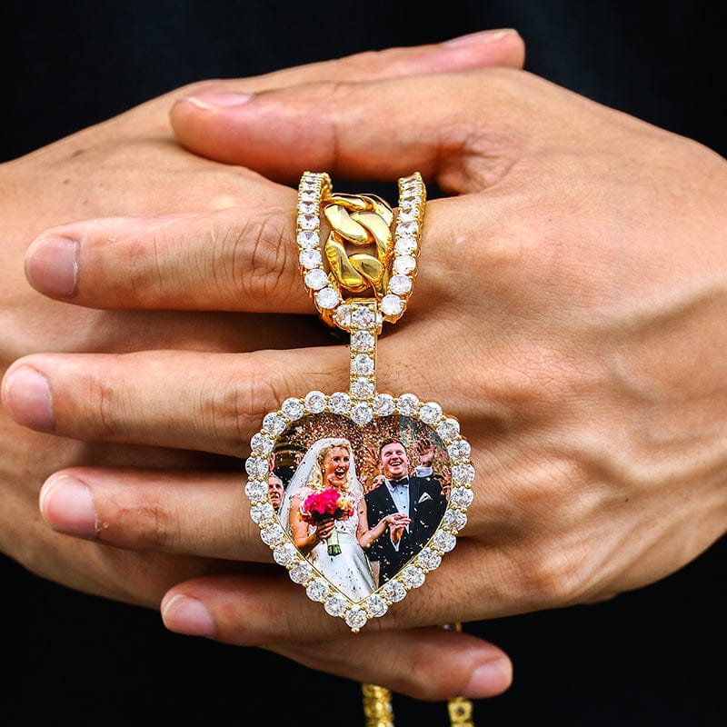 Heart Shape Hip Hop Jewelry Gold Plated Necklace Sublimation Blanks Picture Pendant