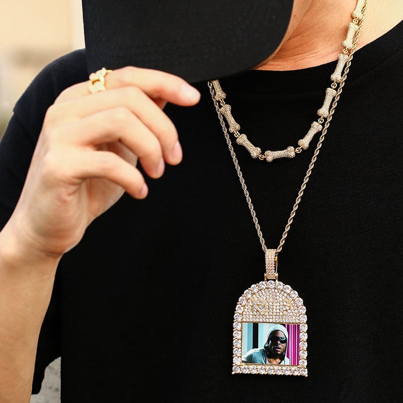 Hip Hop Charms Necklace Custom CZ Crystal Picture Pendant With RIP Logo