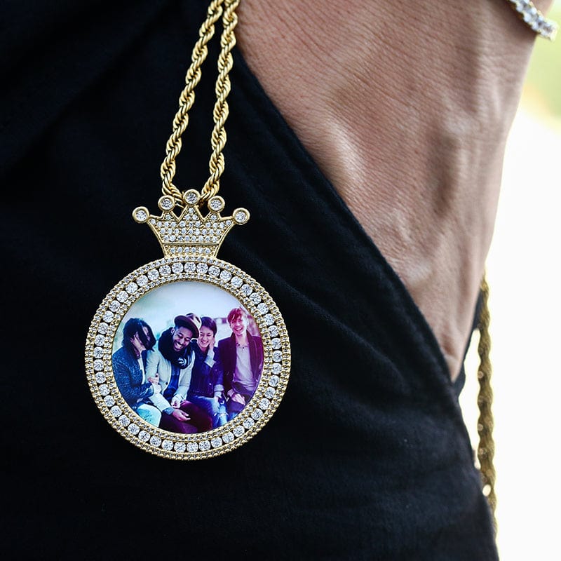 Hip Hop Crown Charms Locket Necklace Pendant Iced Out Crystal Picture Pendant With Cuban Chain