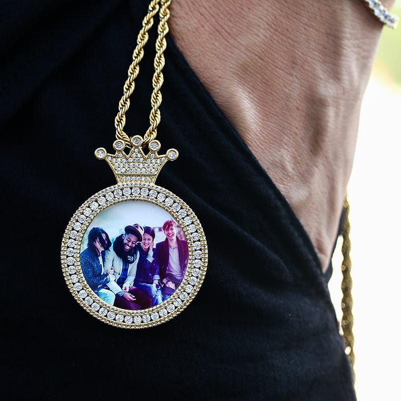 Hip Hop Crown Charms Locket Necklace Pendant Iced Out Crystal Picture Pendant With Cuban Chain