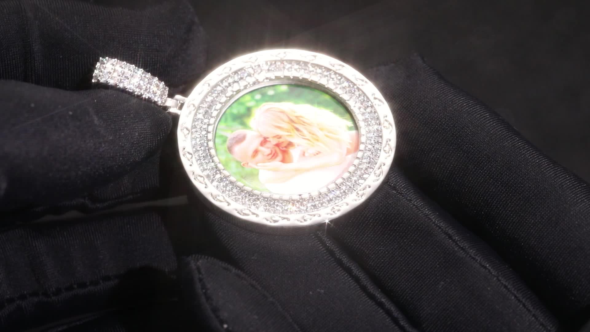 Hip Hop Custom Picture Necklace Memory Blank Photo Pendant With Rope Chain