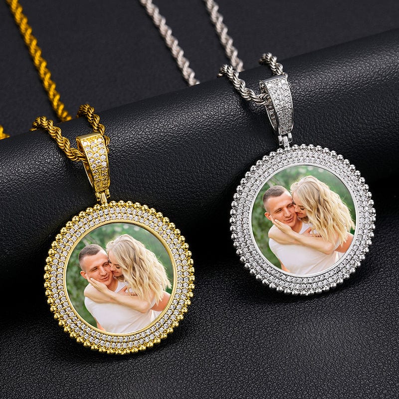 Hip Hop Custom Picture Necklace Memory Blank Photo Pendant With Rope Chain