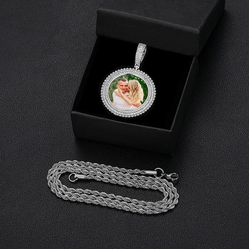Hip Hop Custom Picture Necklace Memory Blank Photo Pendant With Rope Chain