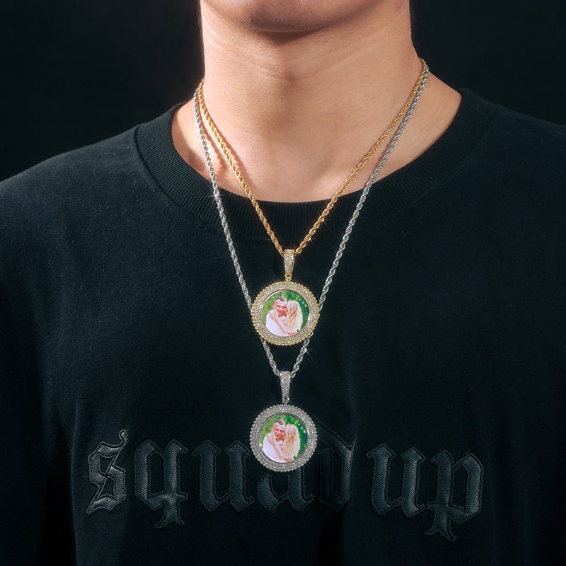 Hip Hop Custom Picture Necklace Memory Blank Photo Pendant With Rope Chain