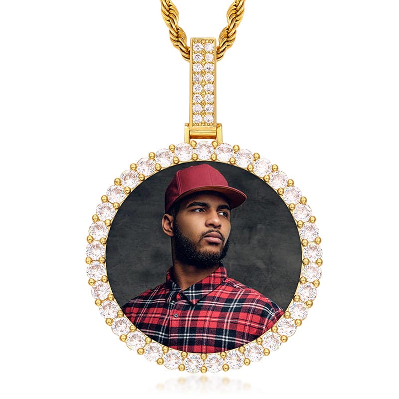 Hip Hop Gold Jewelry 18k Necklace Iced Out Crystals Picture Pendant