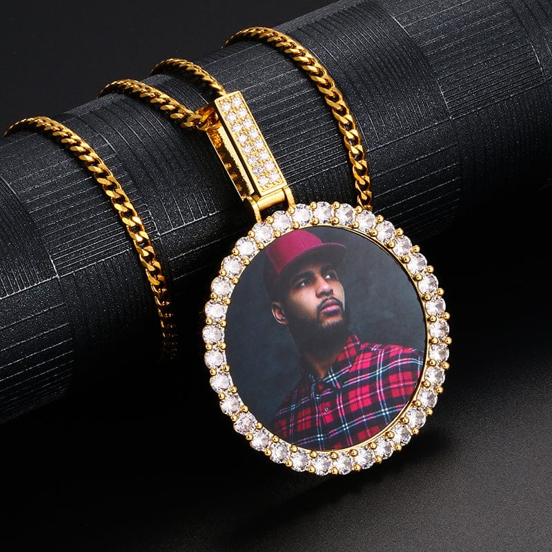 Hip Hop Gold Jewelry 18k Necklace Iced Out Crystals Picture Pendant