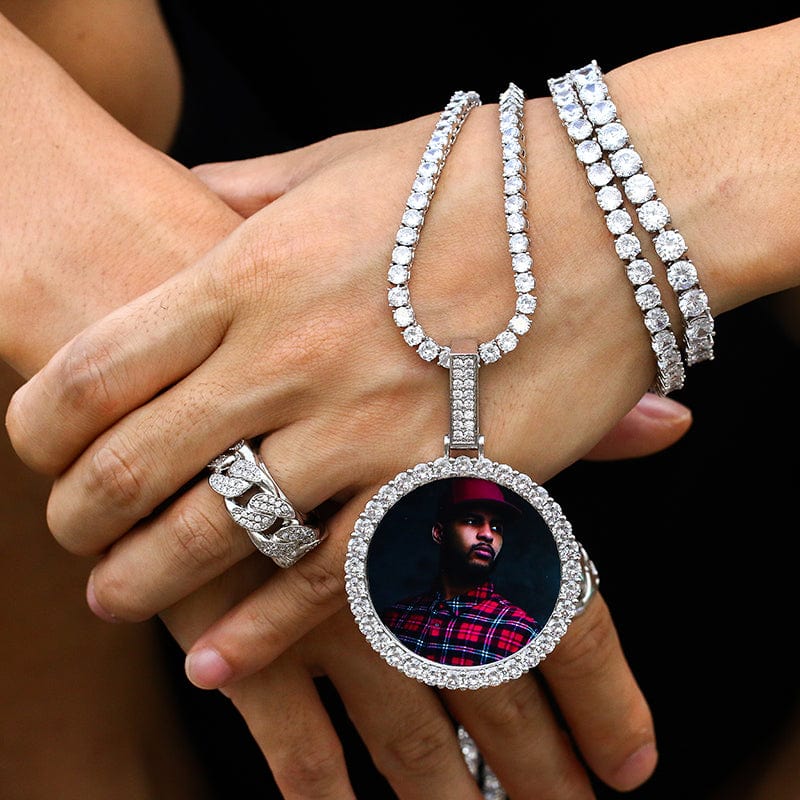 Hip Hop Gold Jewelry 18k Necklace Iced Out Crystals Picture Pendant