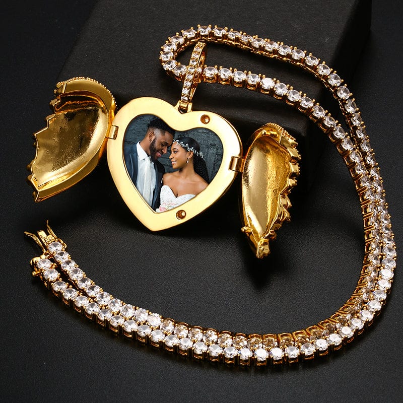 Hip Hop Jewelry 18K Gold Plated Heart Pendant Necklace Custom Photo Broken Heart Pendant With Chain