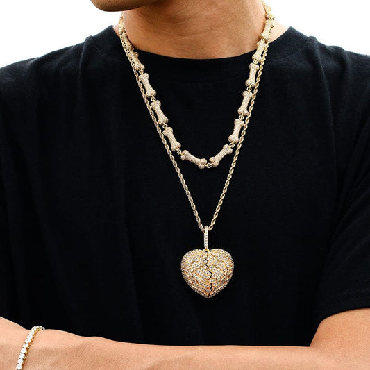Custom 18K Gold Plated Heart Pendant Rope Chain