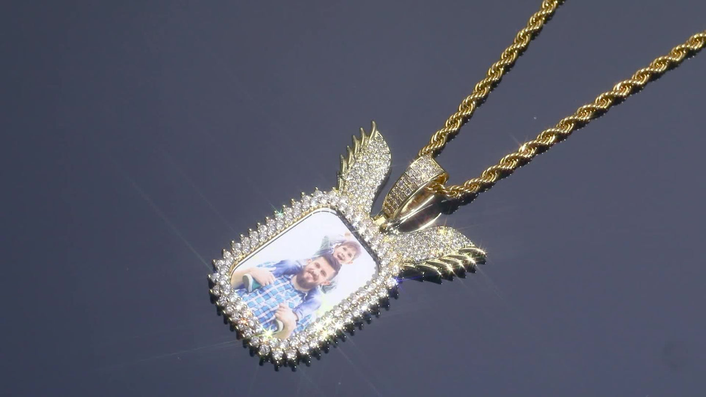 Hip Hop Jewelry Iced Out Copper Zircon Diamond Custom Photo Pendant Necklace