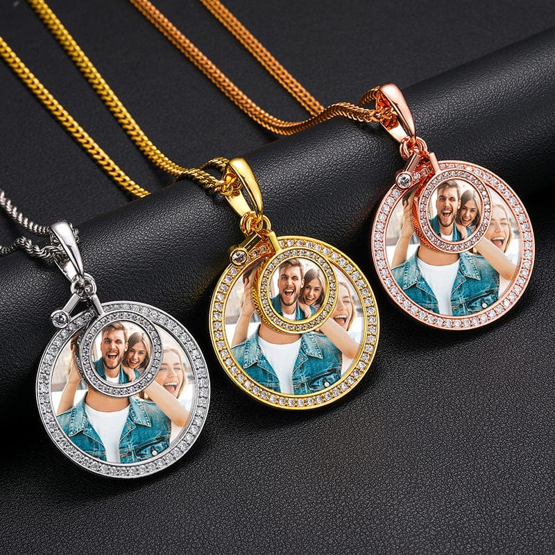 Hip Hop Jewelry Iced Out Size Circle Memory Photo Frame Pendant Necklace