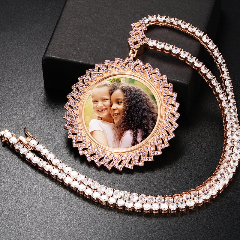 Hip Hop Jewelry Necklace 18K Gold Plated Colorful Zircon Iced Out Custom Photo Memory Pendant