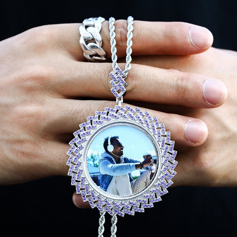 Hip Hop Jewelry Necklace 18K Gold Plated Colorful Zircon Iced Out Custom Photo Memory Pendant