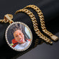 Hip Hop Jewelry Set 68mm  Sublimation Blanks Custom Photo Pendant With 12mm Iced Out Cuban Link Chain