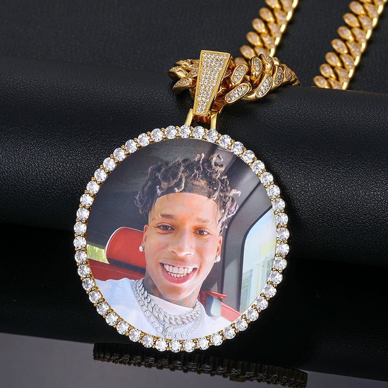 Hip Hop Jewelry Set 68mm  Sublimation Blanks Custom Photo Pendant With 12mm Iced Out Cuban Link Chain