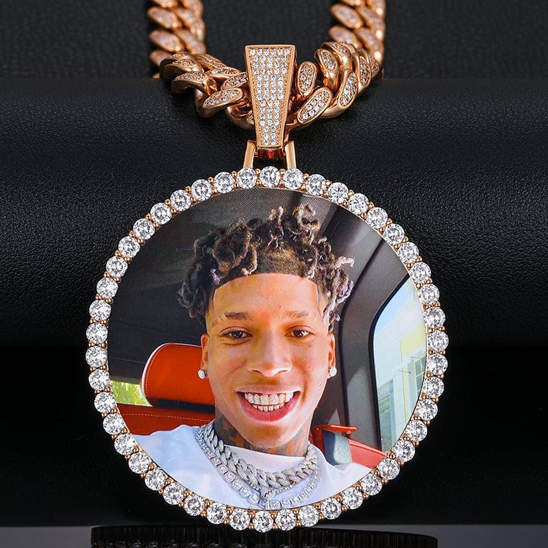 Hip Hop Jewelry Set 68mm  Sublimation Blanks Custom Photo Pendant With 12mm Iced Out Cuban Link Chain