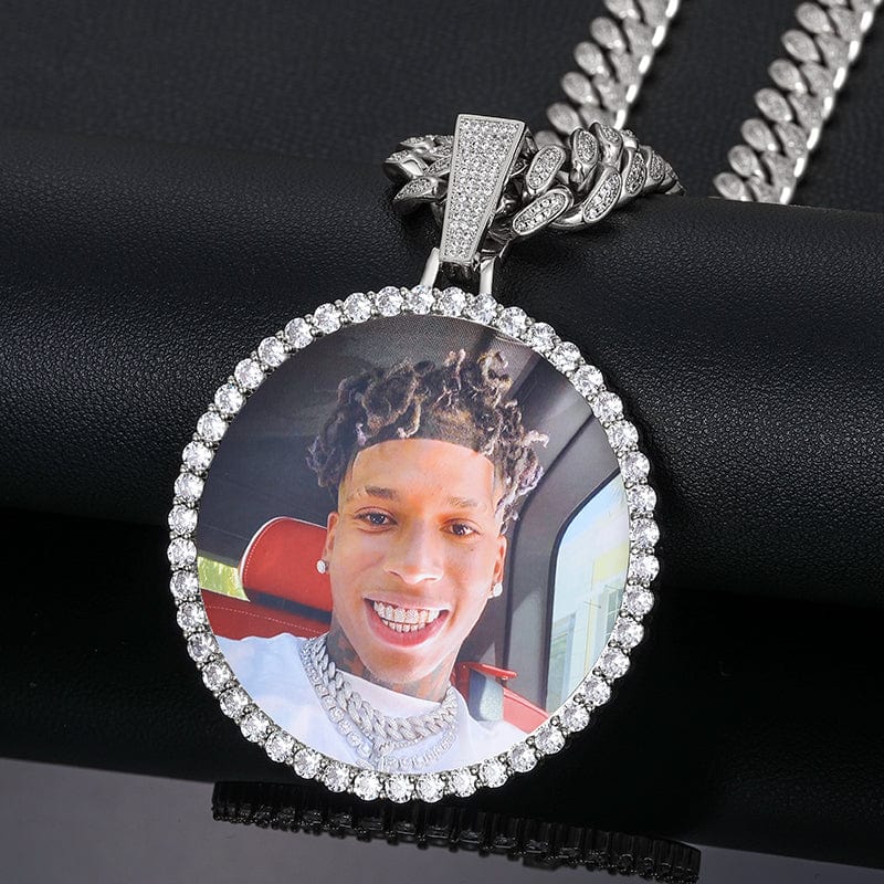 Hip Hop Jewelry Set 68mm  Sublimation Blanks Custom Photo Pendant With 12mm Iced Out Cuban Link Chain