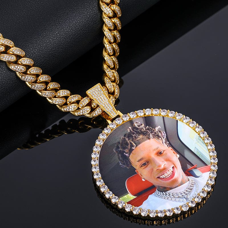 Hip Hop Jewelry Set 68mm  Sublimation Blanks Custom Photo Pendant With 12mm Iced Out Cuban Link Chain