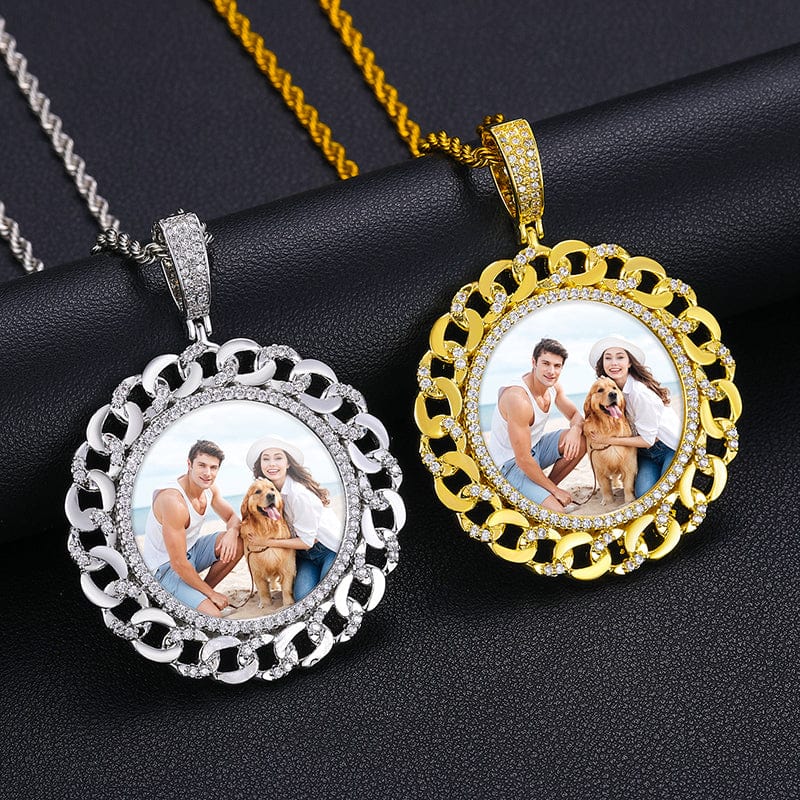 Hip Hop Jewelry Solid Gold Plated Brass Cuban Shape Custom Picture Pendant Necklace