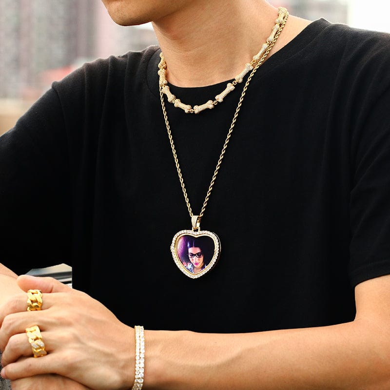 Hip Hop Picture Chain Iced Out Sublimation Jewelry Blank Locket Memory Photo Pendant