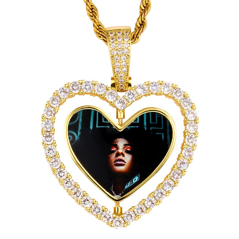 Hip Hop Rotating Heart Locket Charms Pendant Custom Minimalist Sublimation Blanks Crystal Picture Frame Pendant