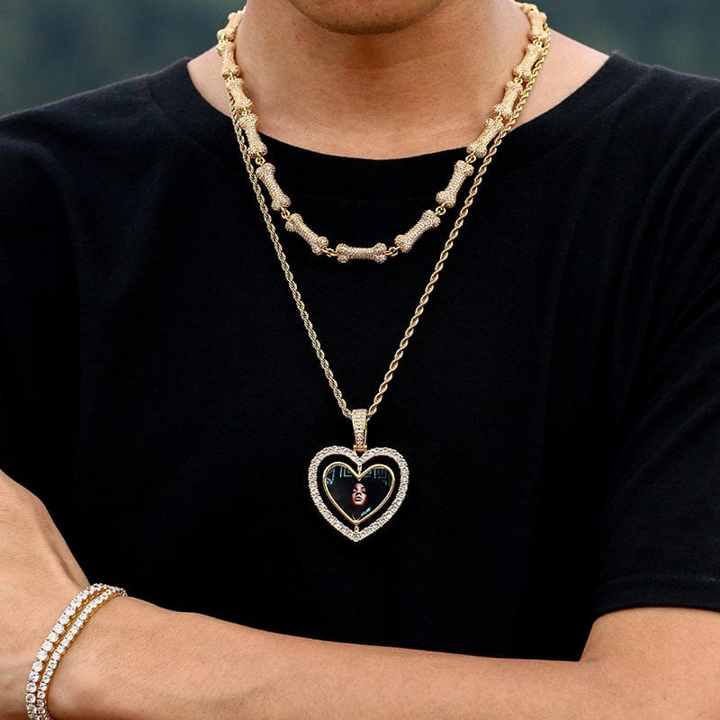 Hip Hop Rotating Heart Locket Charms Pendant Custom Minimalist Sublimation Blanks Crystal Picture Frame Pendant