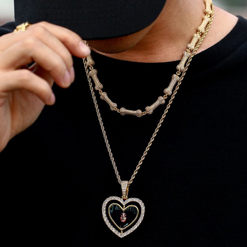 Hip Hop Rotating Heart Locket Charms Pendant Custom Minimalist Sublimation Blanks Crystal Picture Frame Pendant