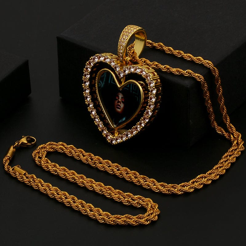 Hip Hop Rotating Heart Locket Charms Pendant Custom Minimalist Sublimation Blanks Crystal Picture Frame Pendant