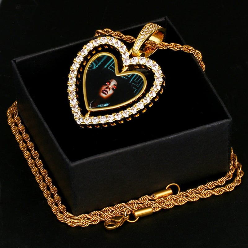 Hip Hop Rotating Heart Locket Charms Pendant Custom Minimalist Sublimation Blanks Crystal Picture Frame Pendant