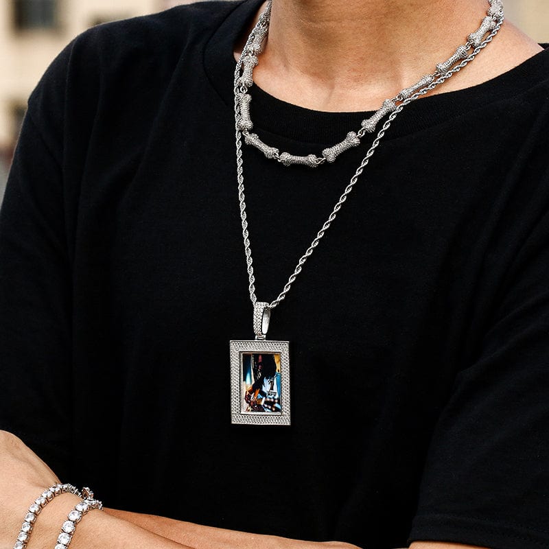 Hip Hop Square Classic Charms Pendant Necklace Custom Name Pendant 18k Gold Plated Men