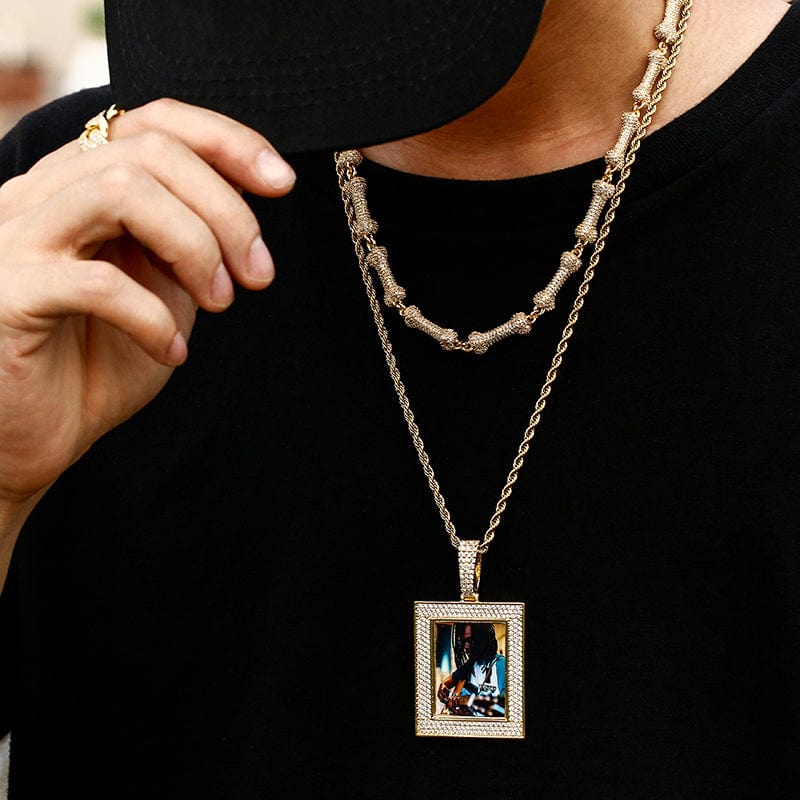 Hip Hop Square Classic Charms Pendant Necklace Custom Name Pendant 18k Gold Plated Men