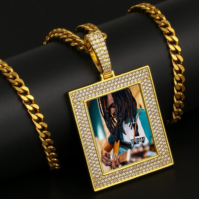 Hip Hop Square Classic Charms Pendant Necklace Custom Name Pendant 18k Gold Plated Men