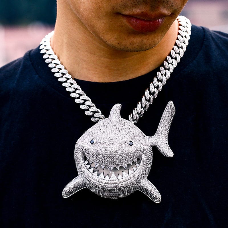 Shark Necklace Pendant with diamonds 3D model 3D printable | CGTrader