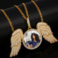 Hot Selling 18K Gold Plated Brass Zircon Iced Out Big Wing Photo Pendant With Rope Chain