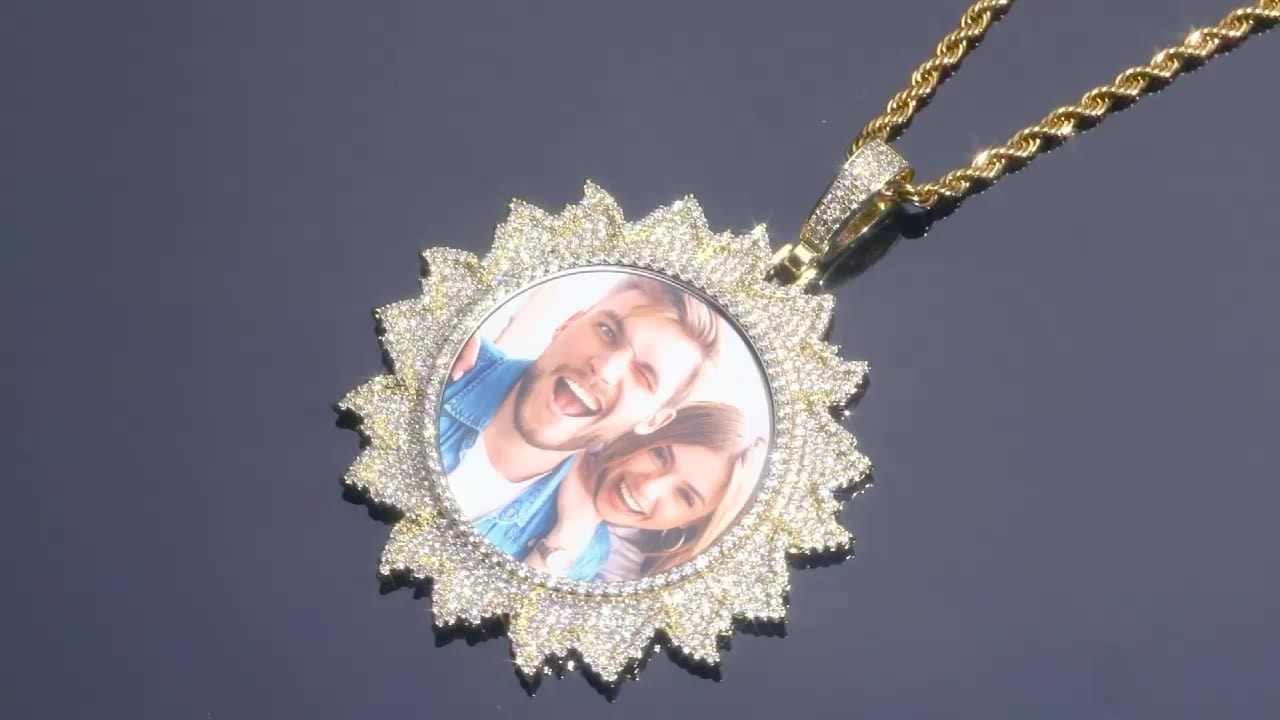 Hot Sun  Custom Photo Necklace Iced Out Picture Frame Charm Pendant With Chain