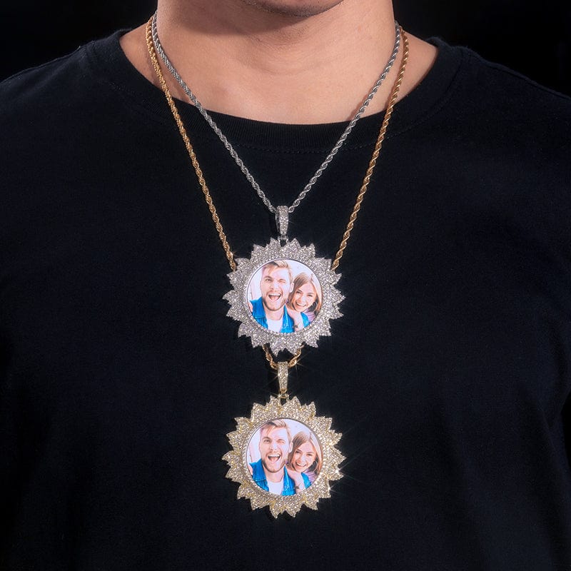 Hot Sun  Custom Photo Necklace Iced Out Picture Frame Charm Pendant With Chain