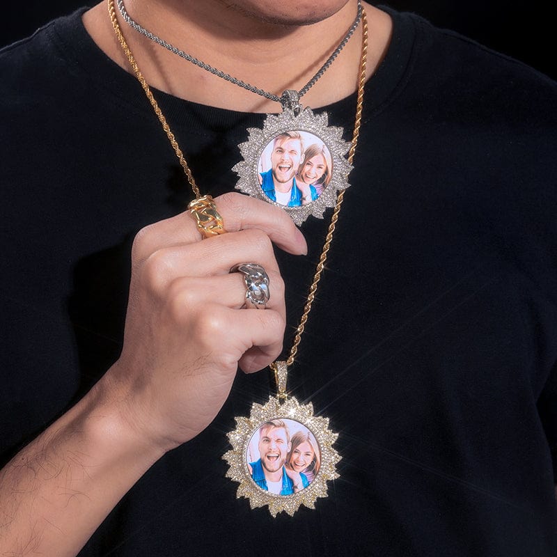 Hot Sun  Custom Photo Necklace Iced Out Picture Frame Charm Pendant With Chain